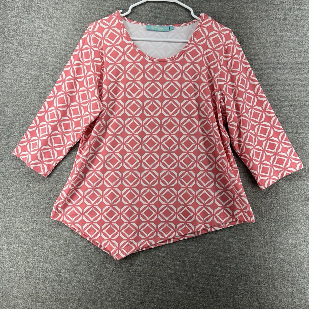 Anthonys Resort Wear Asymmetric‎ UPF 50 Women Size Large Geometric White Pink